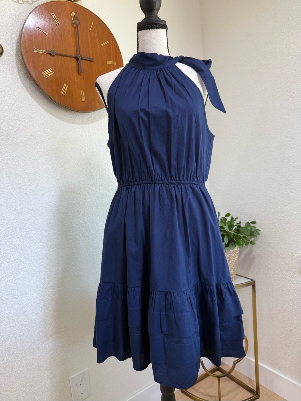 NWT J.Crew Navy Tie Neck Halter Midi Dress Size 8